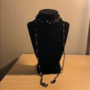 Classy, leather cord, silver bead necklace.